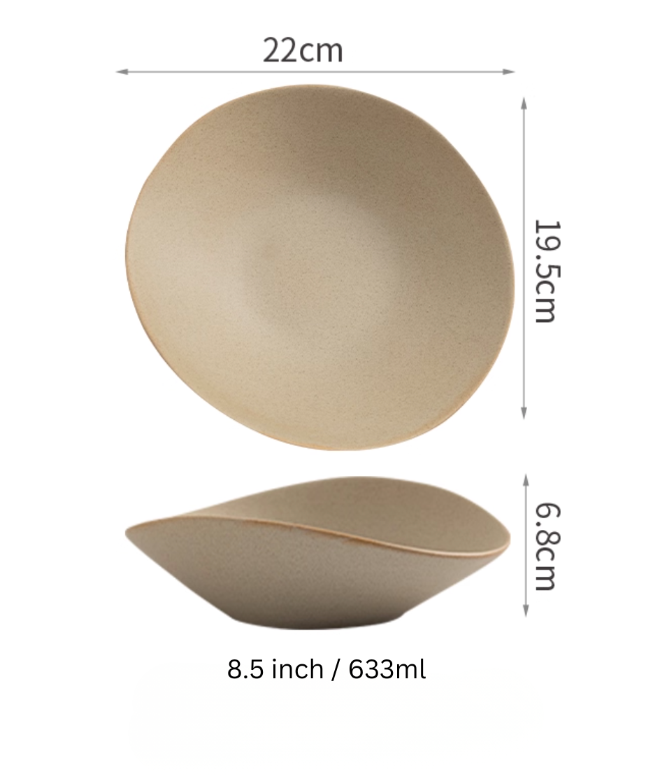 Deep Plate -Clay Series (Tan, Organic Shape)