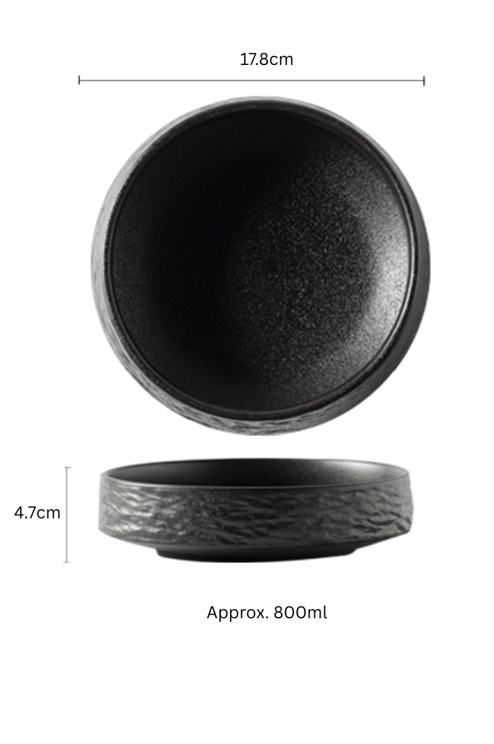Black Deep Plate 17.8 cm β deep size for side or dessert, matte porcelain design, Singapore tableware