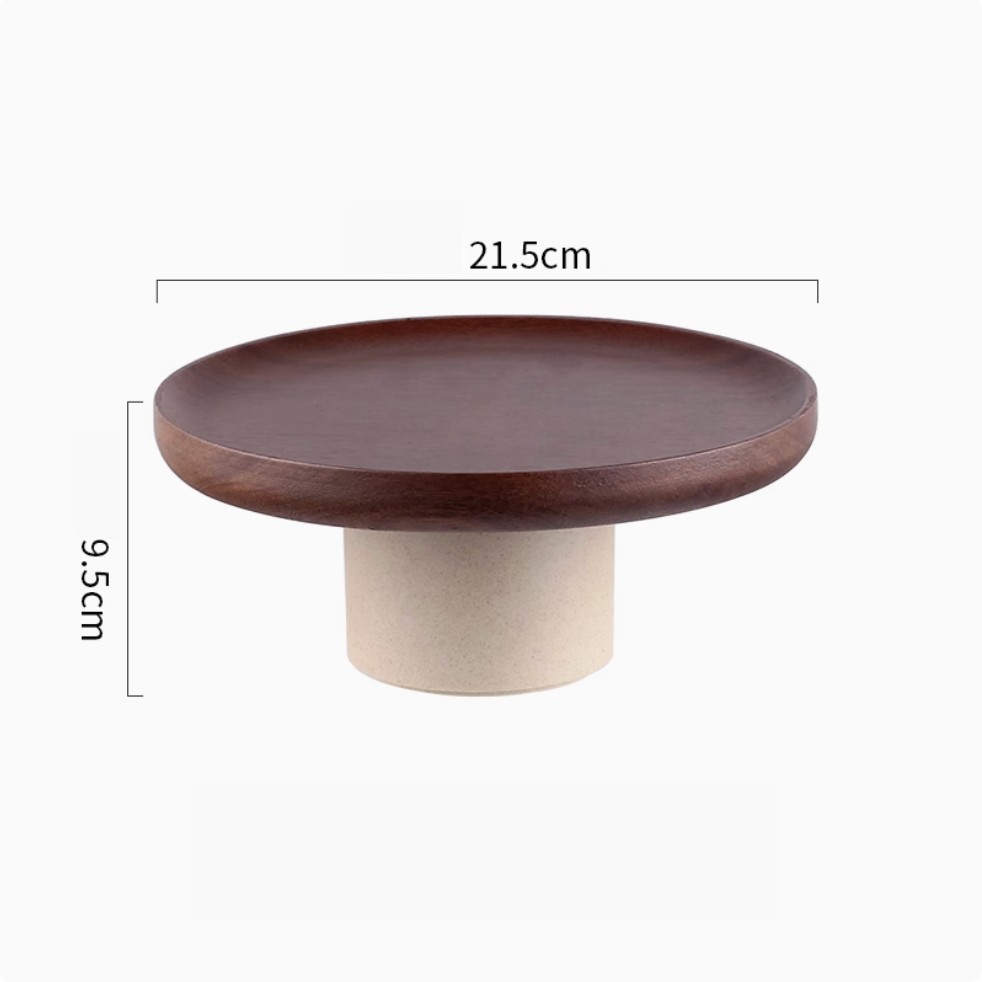Another side view of handcrafted wooden serving stand showing elegant proportions and natural materials