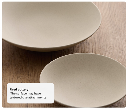 Lifestyle shot: Simple Palette Deep Plate – Clay Series in dining setting