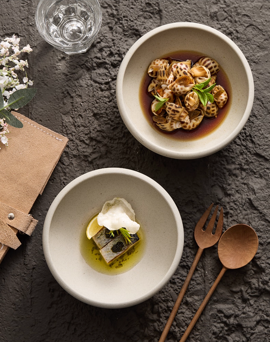 Simple Palette clay-series dessert bowl, angled view showing depth and glaze