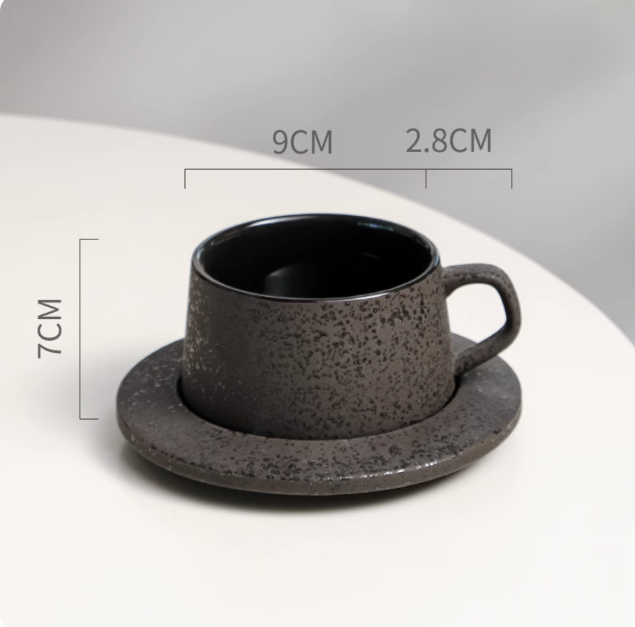 Ceramic coffee cup with saucer plate Type B - alternative design handcrafted dinnerware