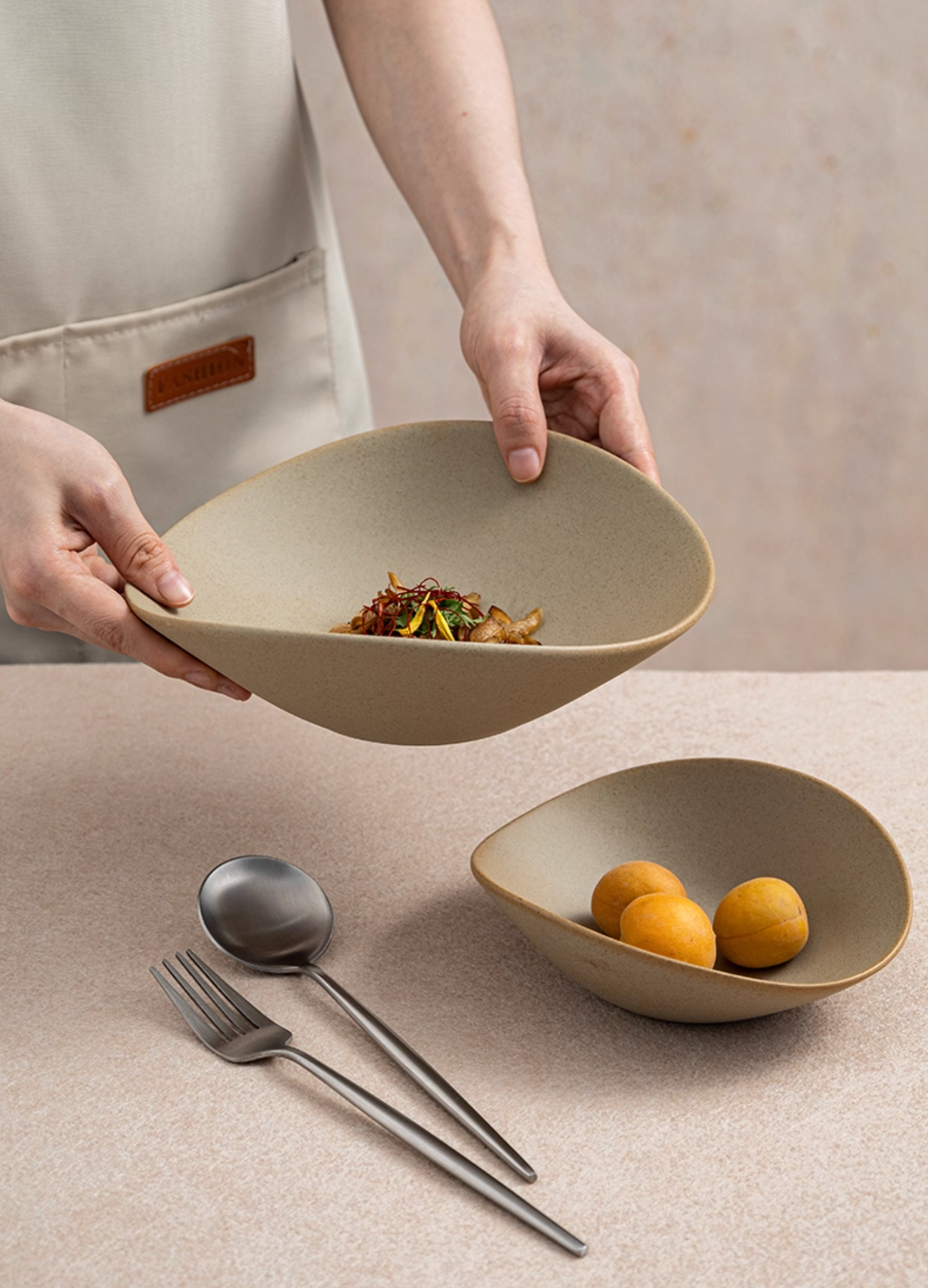 Deep Plate -Clay Series (Tan, Organic Shape)