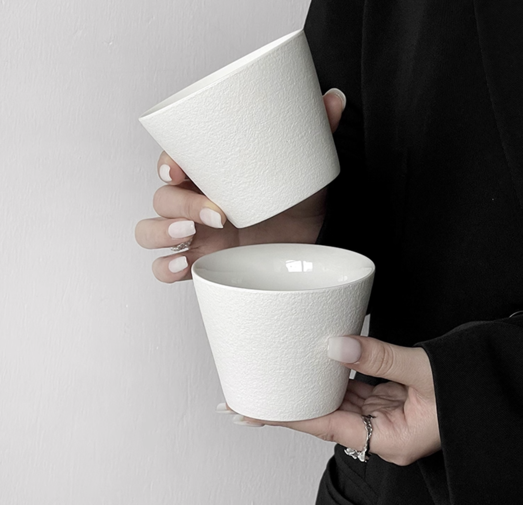 Artisan coffee cup top view displaying handcrafted details