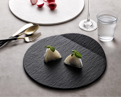 Flat ceramic dessert plate for professional food presentation