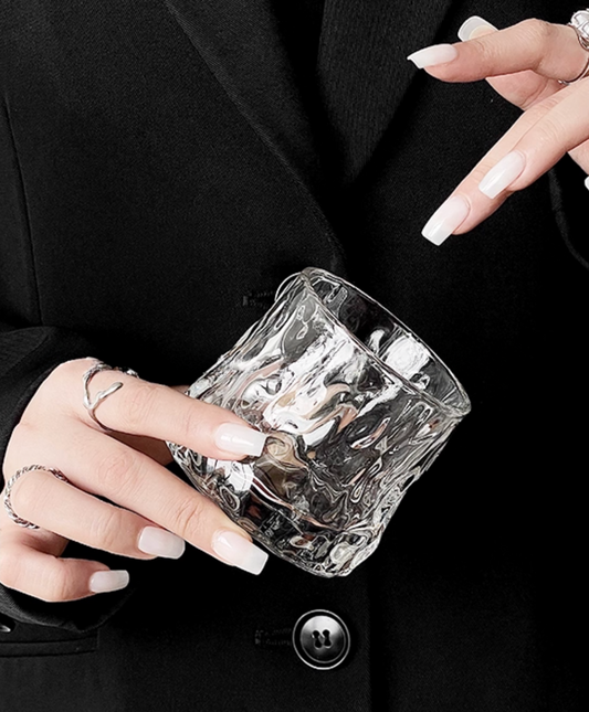 Close-up of Simple Palette Drinking Glass – Grid, showcasing organic texture and smooth rim for comfortable sipping.